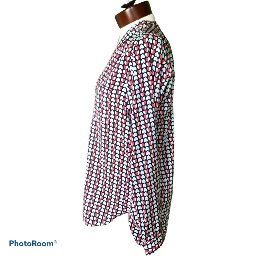Gap Button-Down Hearts Pattern Blouse Red And Blu… - image 3